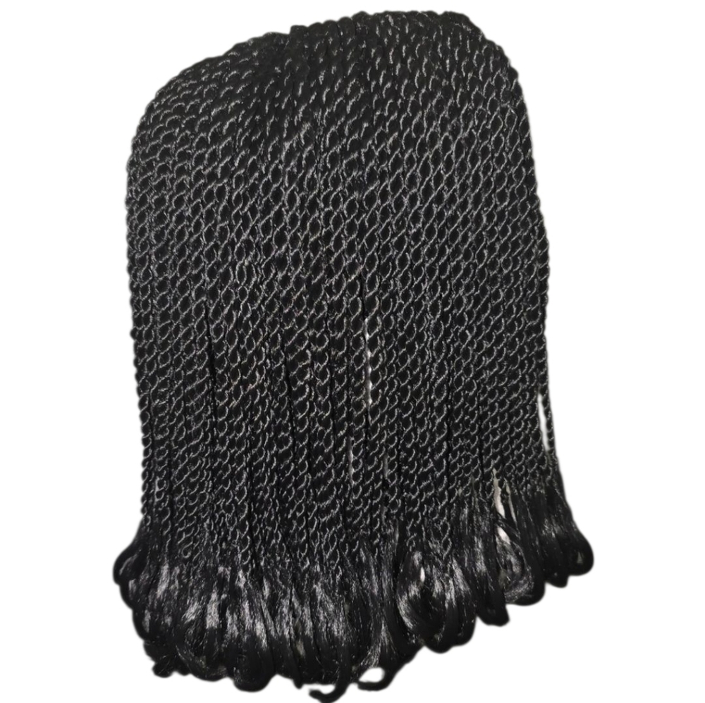 Natural Black Cornrow Twist Braided Lace Front Middle Part Bob Wig - New